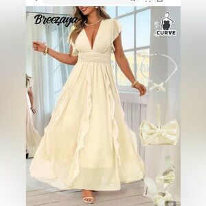 Shein Curve elegant ruffled v-neck pleated dress 2X